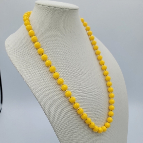 Vintage Yellow Necklace Ball Beads Necklace #585 - Picture 4 of 9